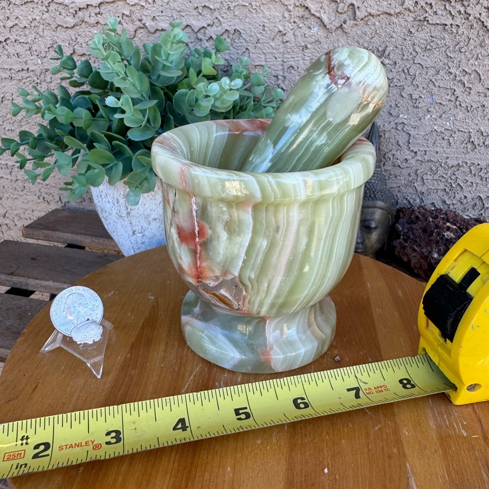 Green banded calcite Mortar and Pestle Set